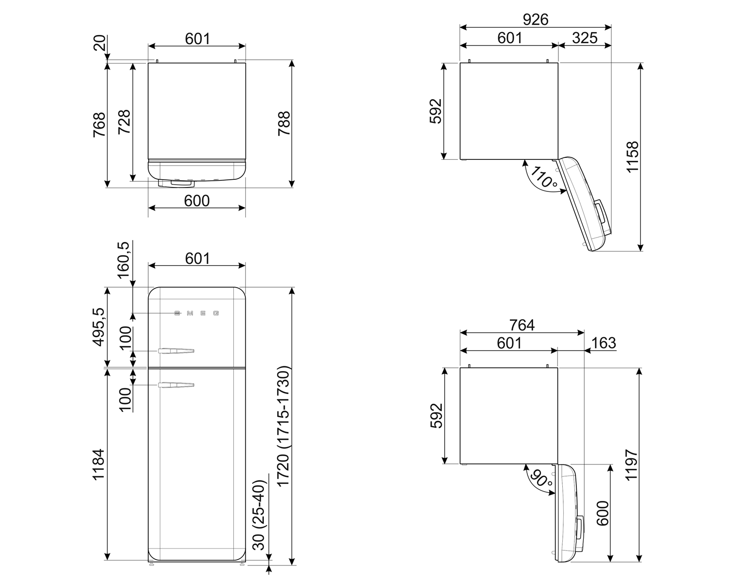 Koelkast Combi SMEG FAB30RRD5 / D / 172x60cm / Rood