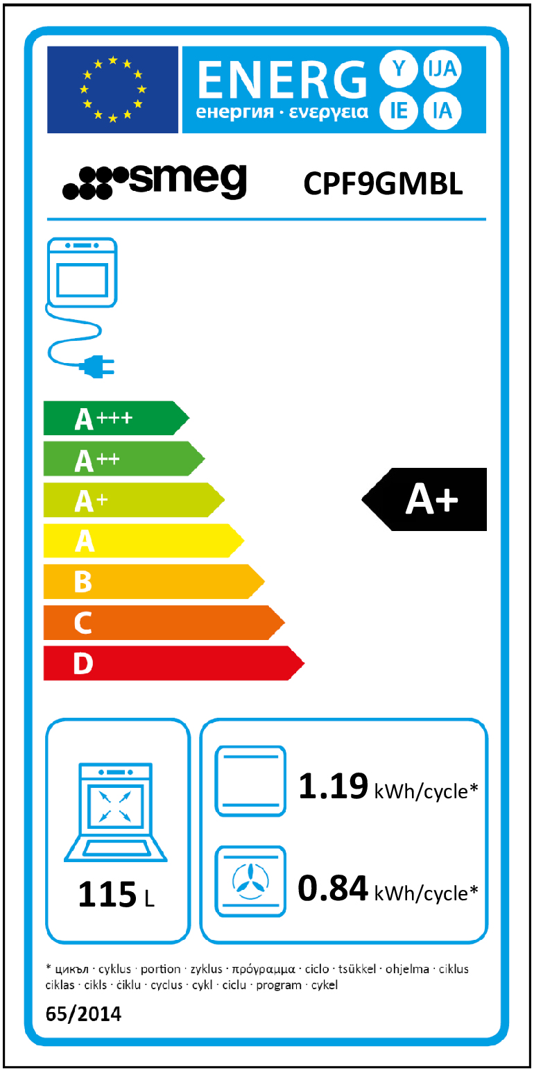 Smeg CPF9GMBL fornuis Vrijstaand fornuis Electrisch Gaskookplaat Zwart A+