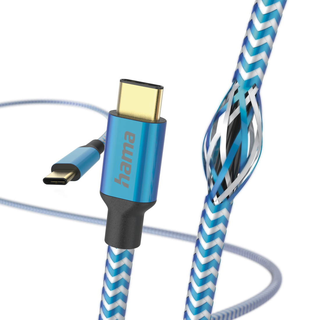 Hama Câble de charge Reflective, USB-C - USB-C, 1,5 m, nylon, bleu