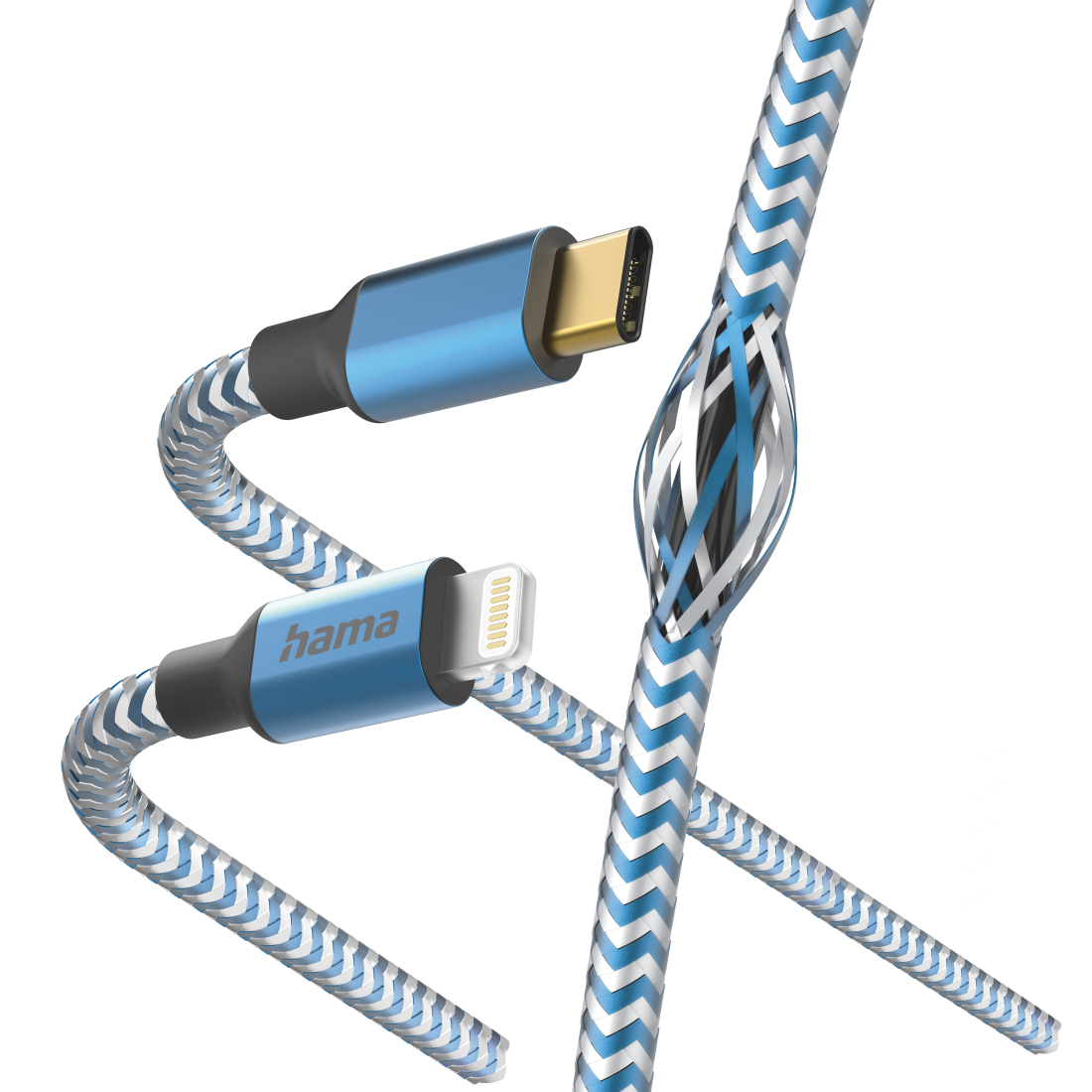 Hama Câble de charge Reflective, USB-C - Lightning, 1,5 m, nylon, bleu