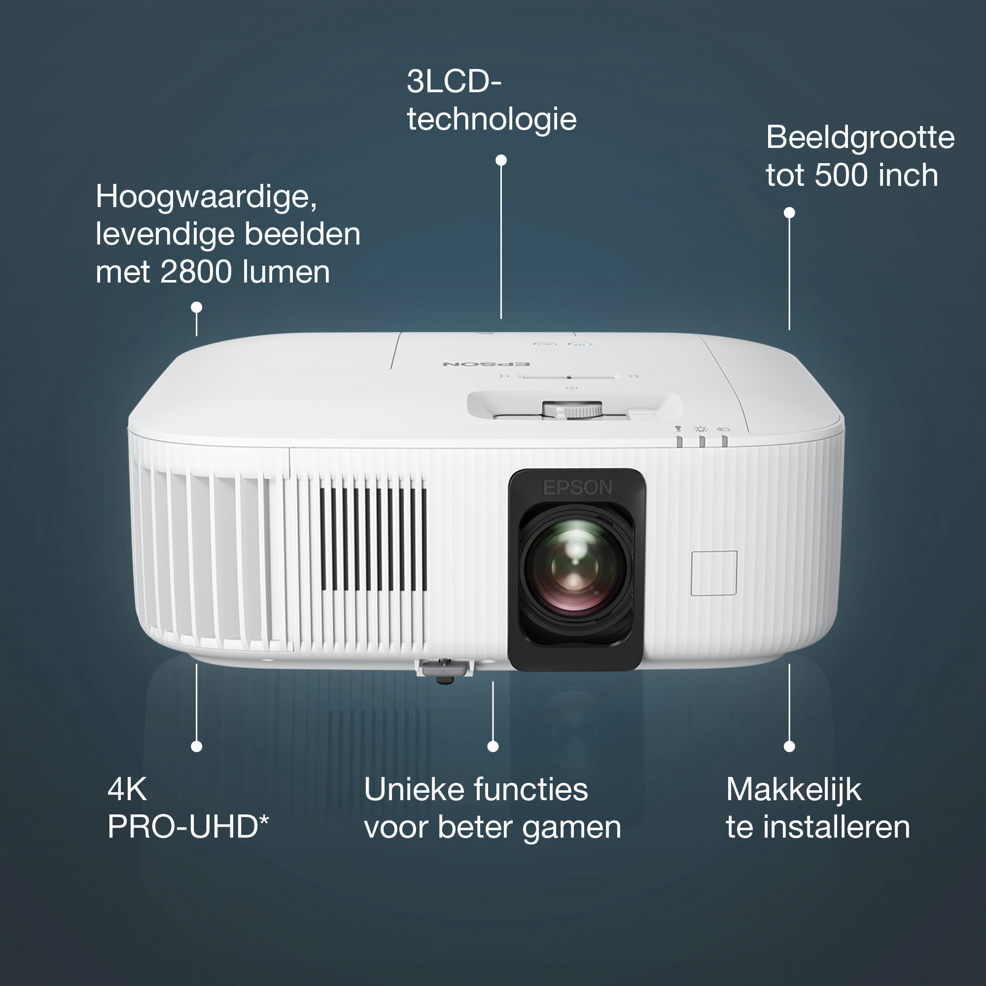 Epson EH-TW6150 4K PRO-UHD smart laserprojector, 2800 lumen, scherm van maximaal 500 inch