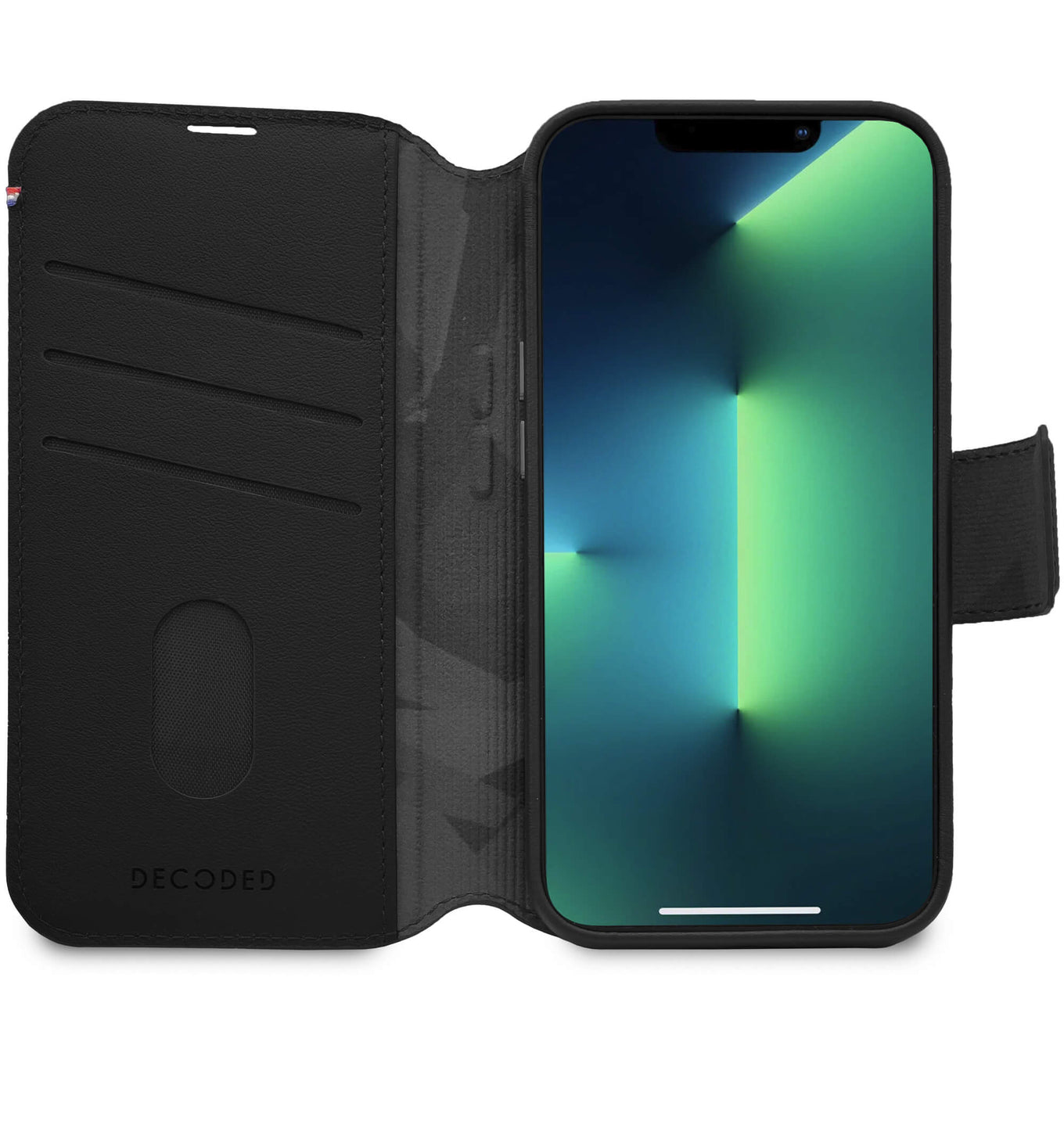 Decoded iPhone 14 Pro Max, hoesje wallet afneembaar leder, zwart