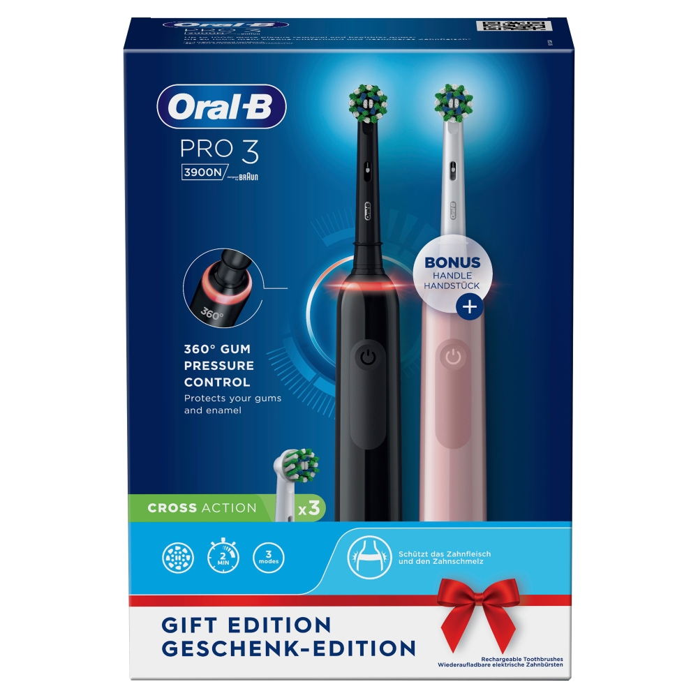 Oral-B Pro 3 3900N Gift Edition Volwassene Roterende-oscillerende tandenborstel Zwart, Roze