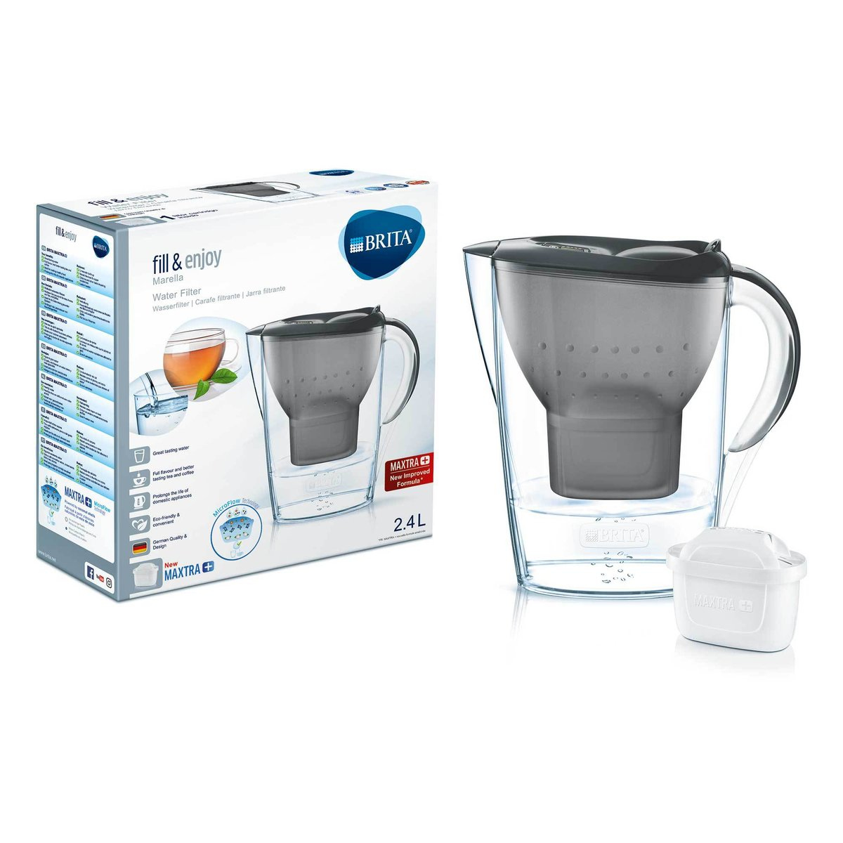 Brita 1024040 water filter Waterfilter in kan 2,4 l Zwart, Transparant