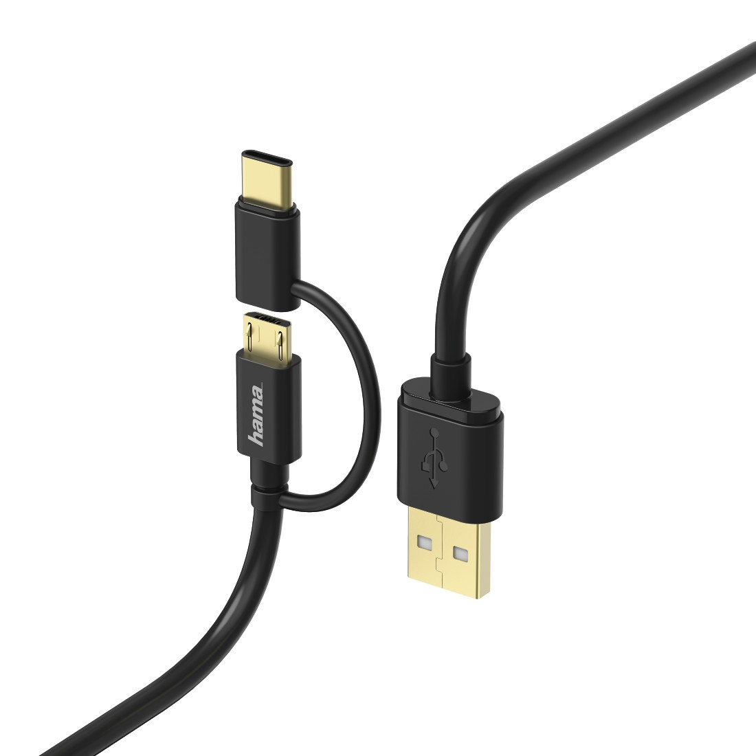 Hama 2-in-1 Micro USB + USB-C 1m Zwart