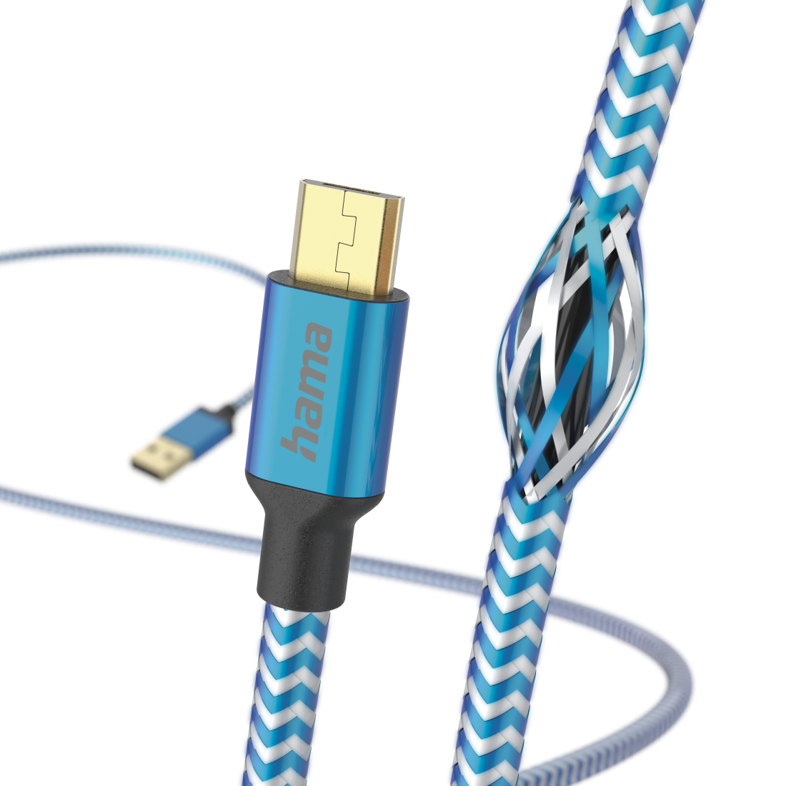 Hama Câble de charge Reflective, USB-A - micro-USB, 1,5 m, nylon, bleu