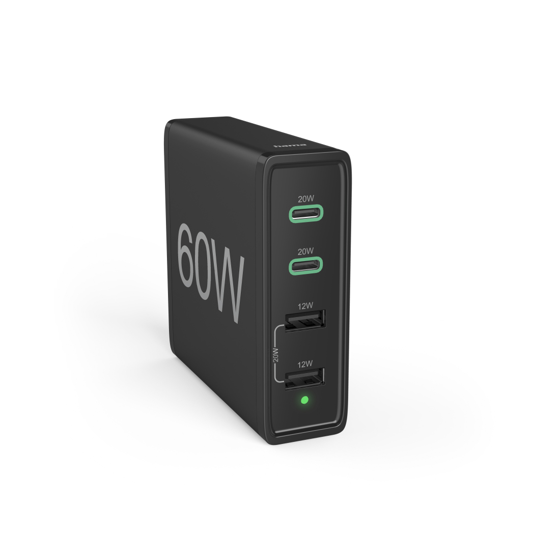 Hama Chargeur rapide 4 ports, 2 x USB-C PD/QC, 2 x USB-A, 60 W, noir