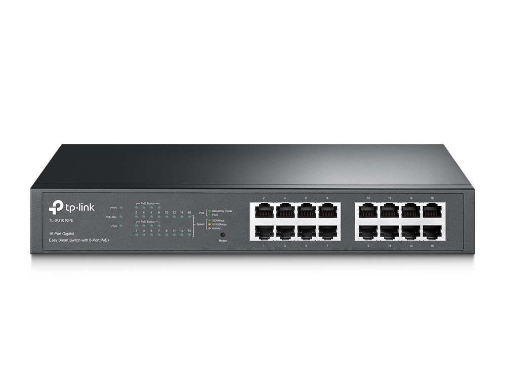 TP-Link TL-SG1016PE Géré L2 Gigabit Ethernet (10/100/1000) Connexion Ethernet, supportant l'alimentation via ce port (PoE) 1U Noir