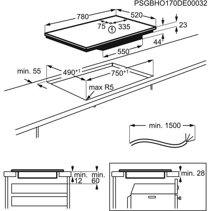 AEG IPE84531FB Zwart Ingebouwd 78 cm Inductiekookplaat zones 4 zone(s)