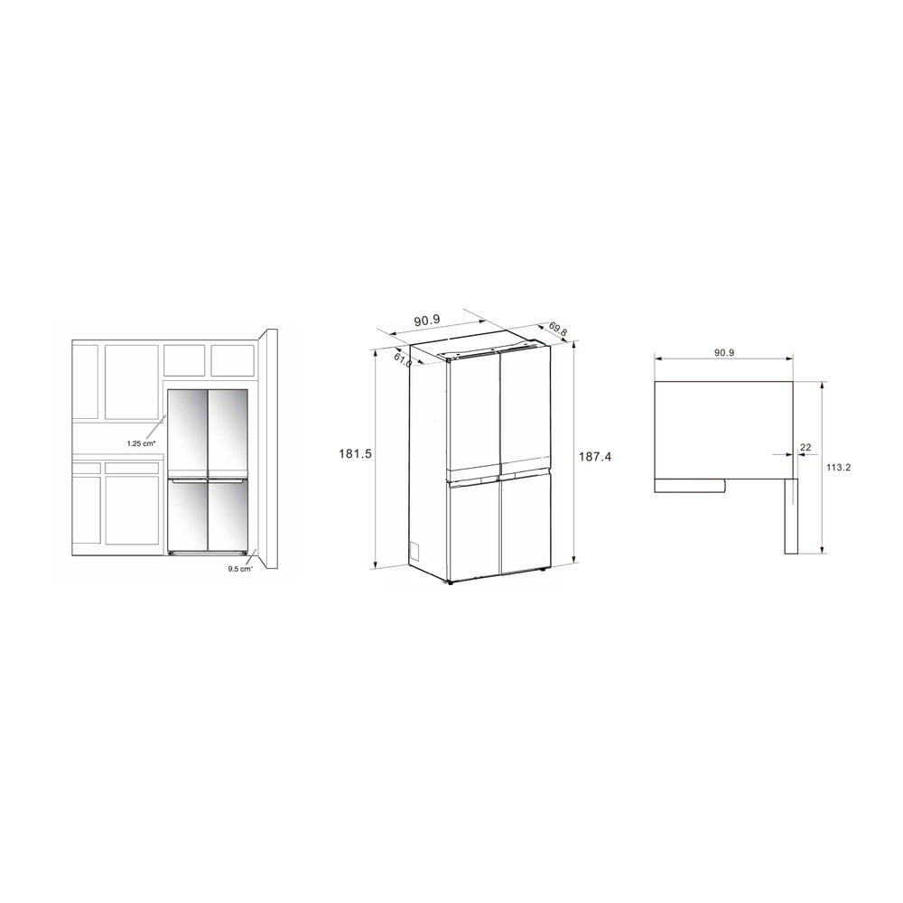 Side-by-side WHIRLPOOL WQ9 B2L / E / 188cm