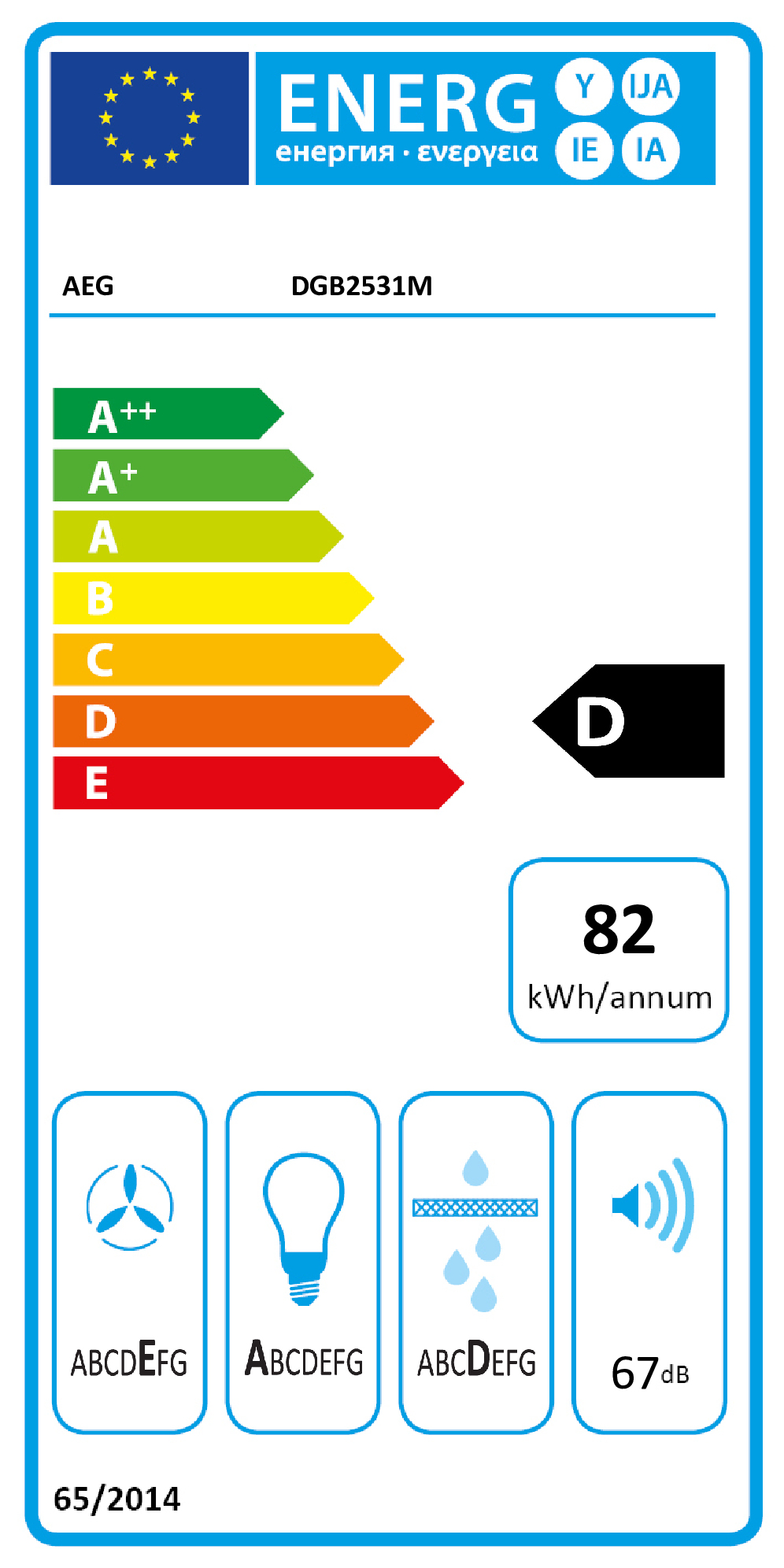 AEG DGB2531M Inbouw Roestvrijstaal 440 m³/uur D