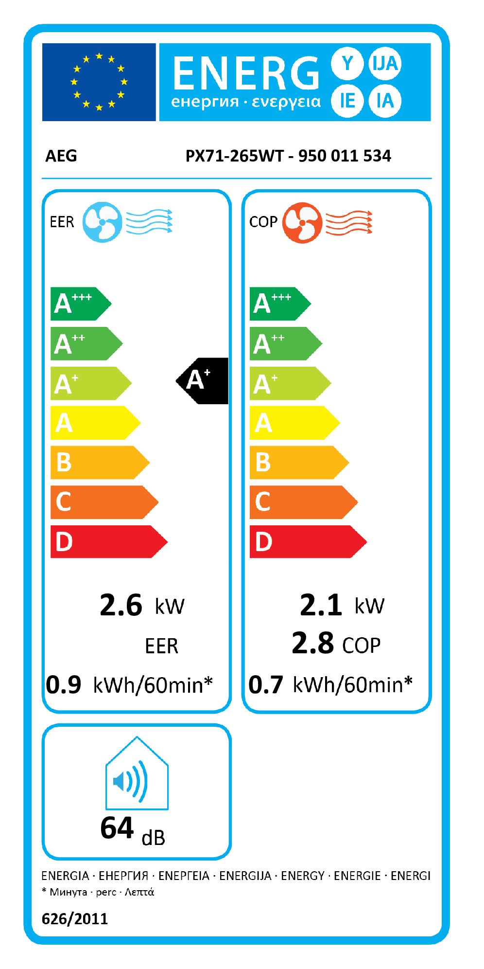 AEG PX71-265WT Climatiseur portatif 64 dB Gris, Blanc