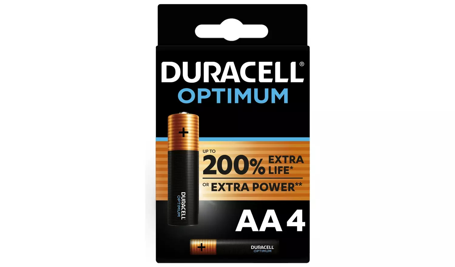 Duracell Batterie Alcaline Optimum AA, 4 pièces