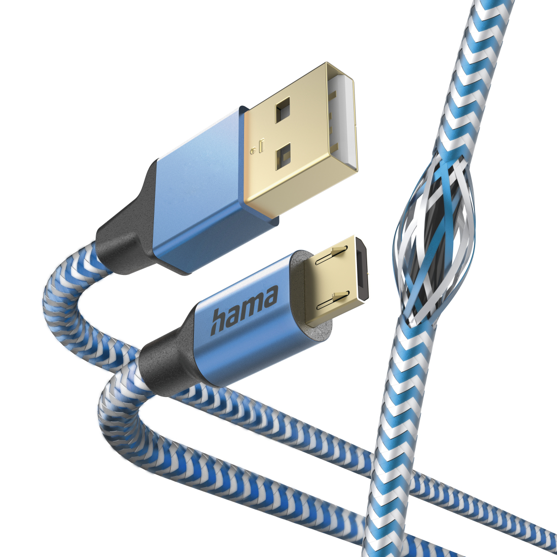 Hama Câble de charge Reflective, USB-A - micro-USB, 1,5 m, nylon, bleu