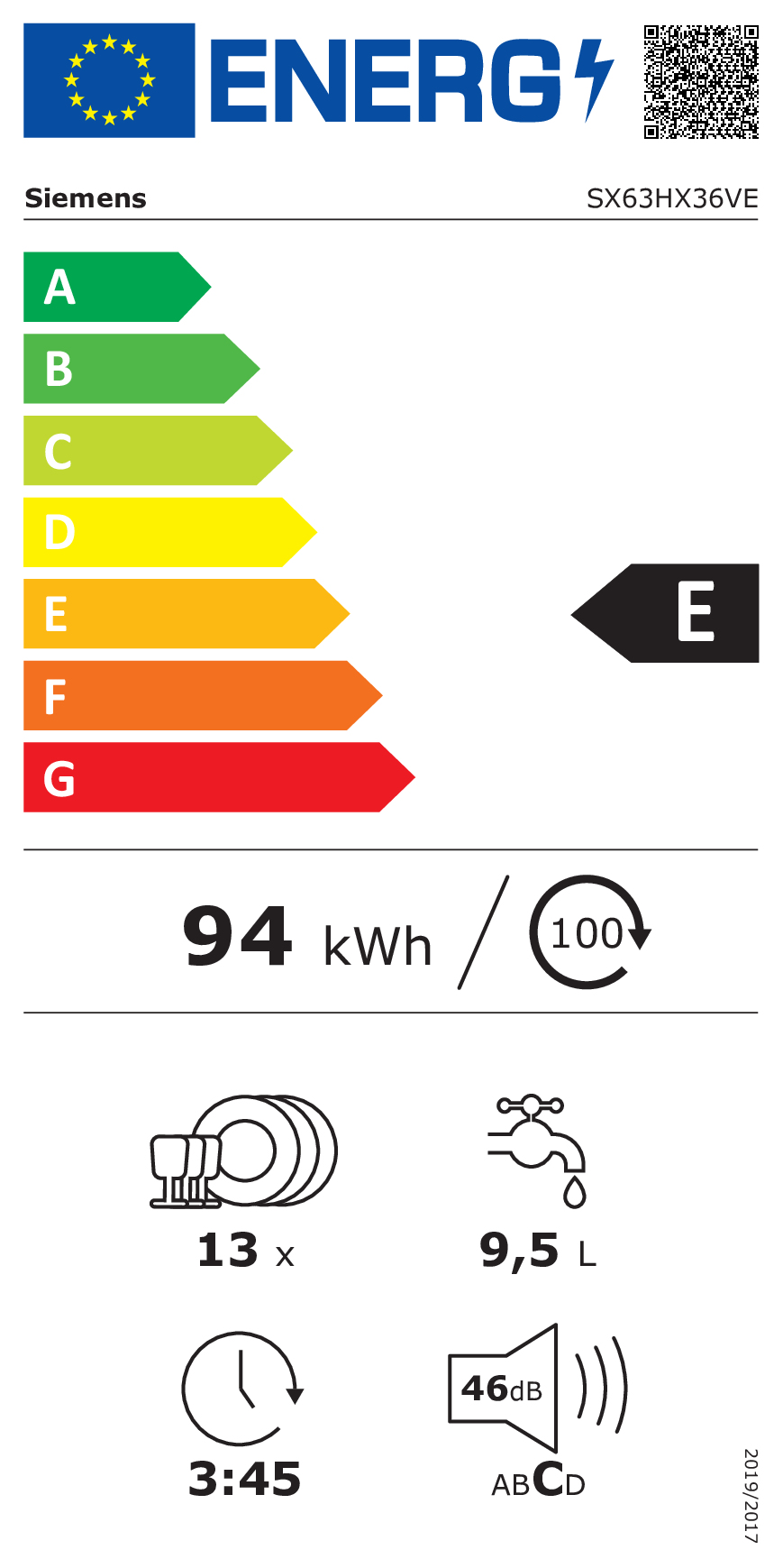 Siemens iQ300 SX63HX36VE vaatwasser Volledig ingebouwd 13 couverts E