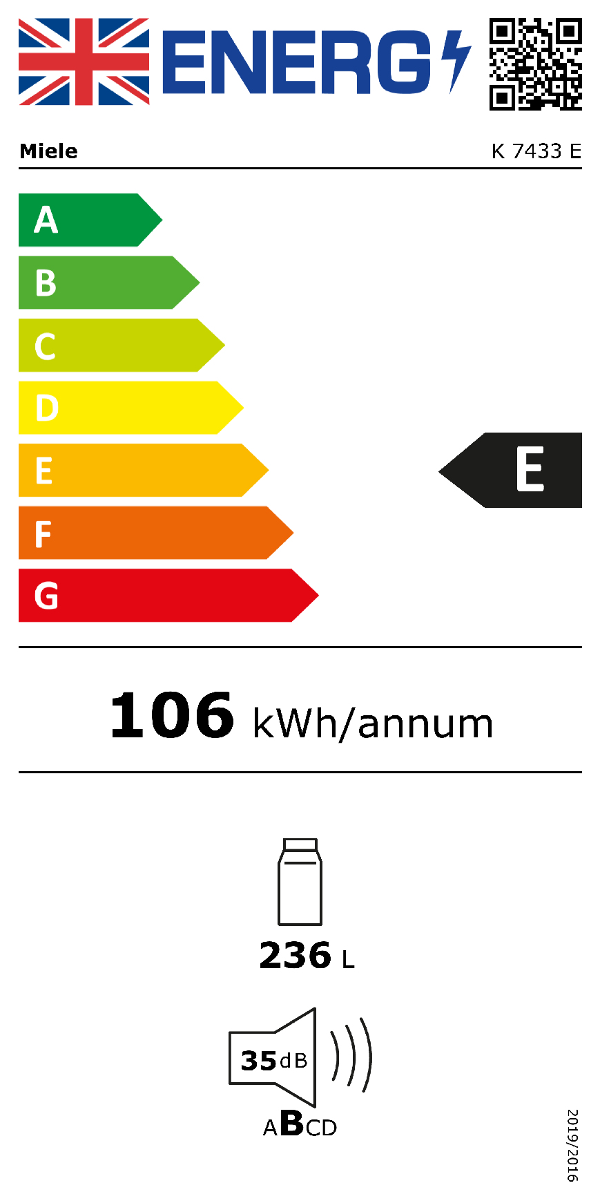 Miele 11641270 koelkast Ingebouwd 236 l E Wit