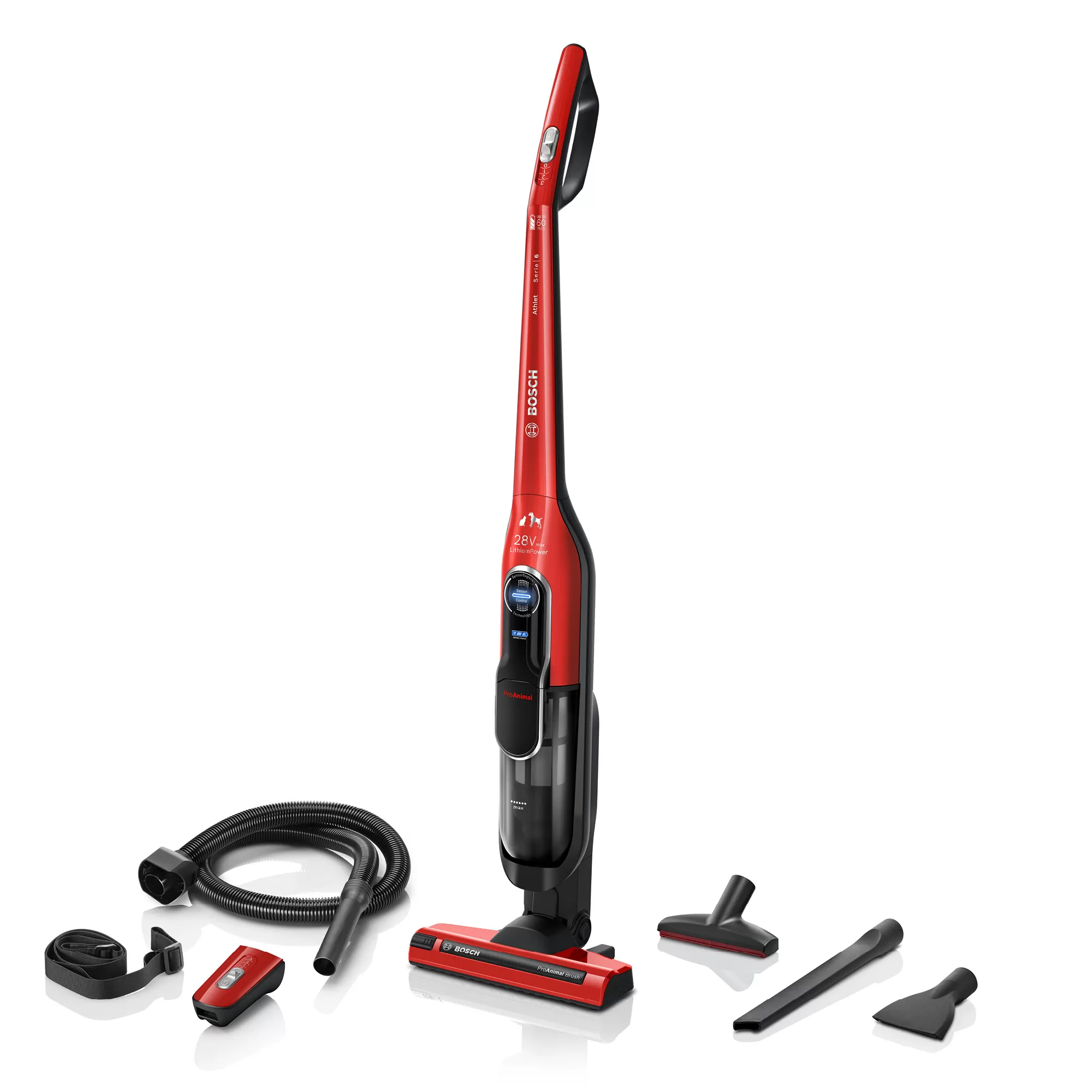 Bosch Serie 6 BCH86PET2 steelstofzuiger & elektrische bezem Batterij/Accu Droog Zakloos 28 W Zwart, Rood