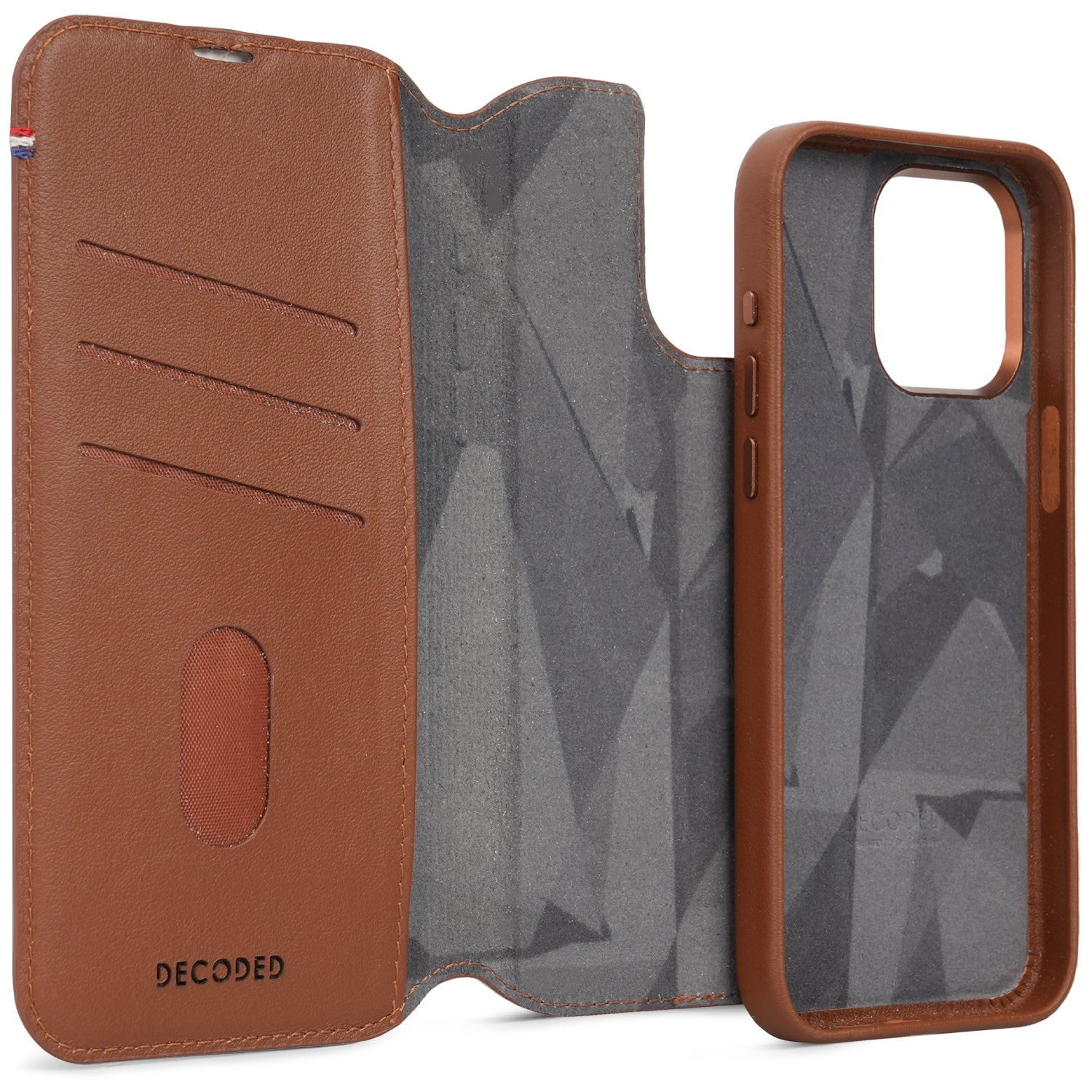 Decoded iPhone 15 Pro Max, lederen hoesje wallet afneembaar, bruin