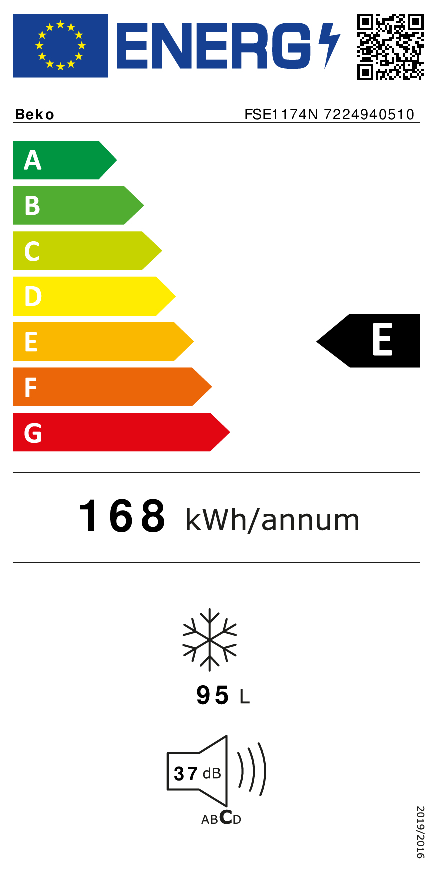 Tafeldiepvries BEKO FSE1174N / 95L / E / 85cm