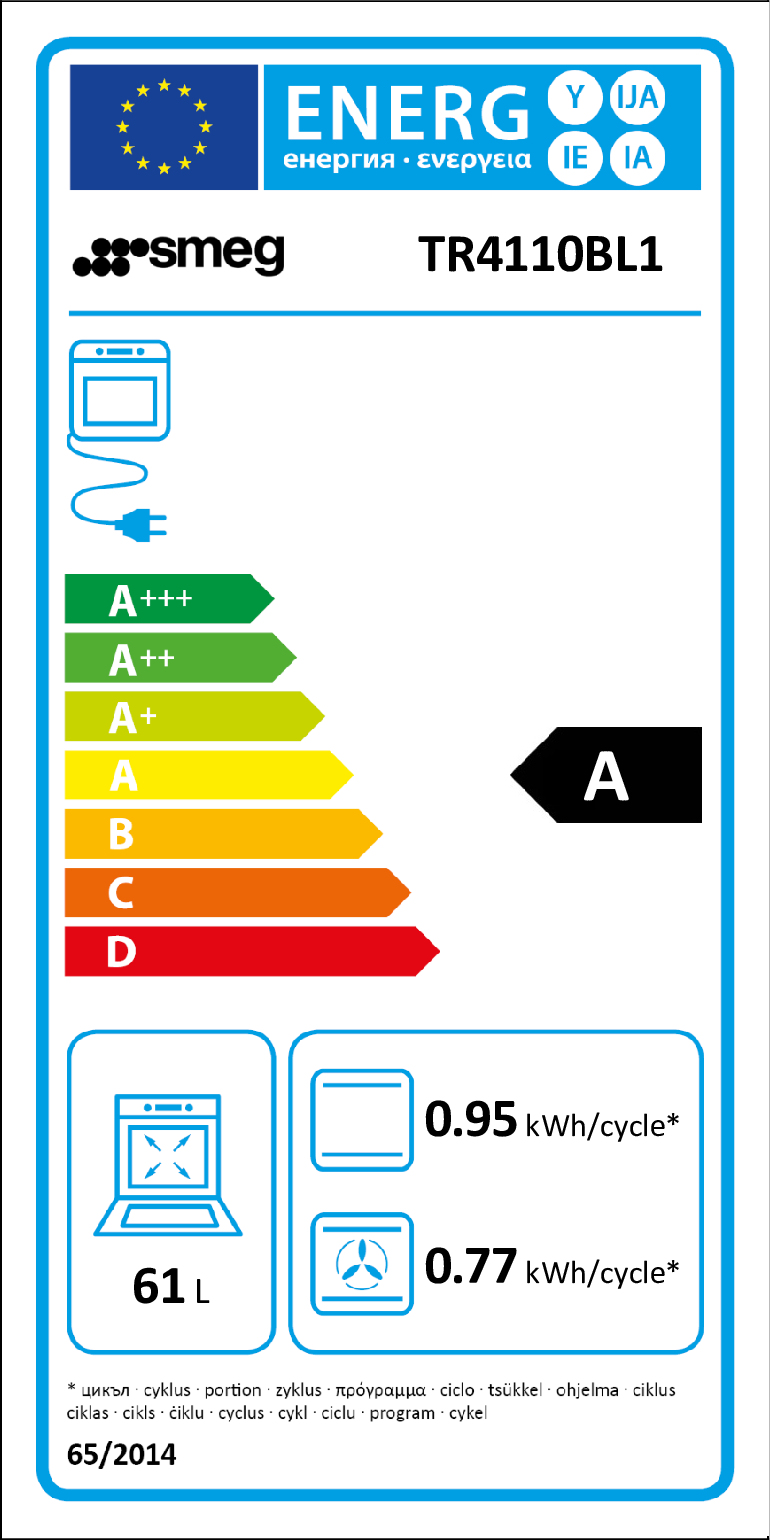 Smeg TR4110BL1 fornuis Vrijstaand fornuis Electrisch Gaskookplaat Zwart A