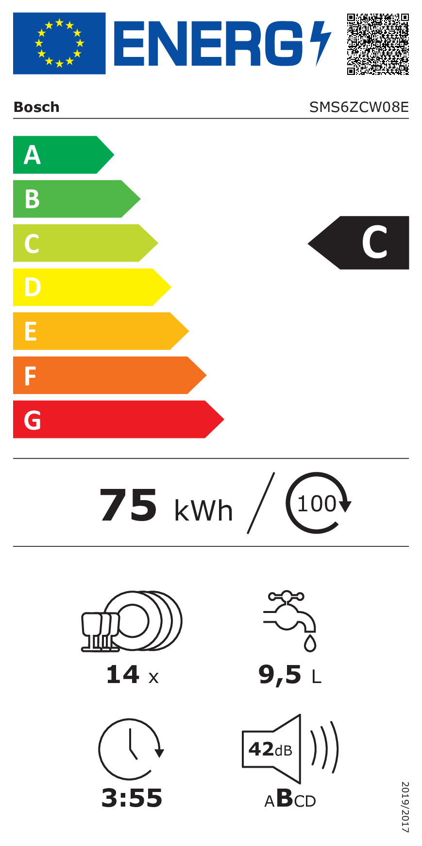 Bosch Serie 6 SMS6ZCW08E vaatwasser Vrijstaand 14 couverts C