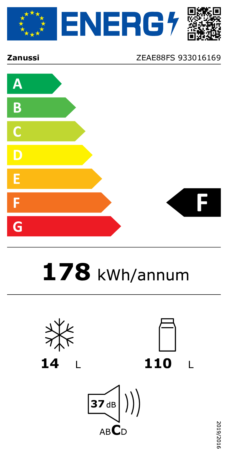 Zanussi ZEAE88FS combi-koelkast Ingebouwd 124 l F Wit