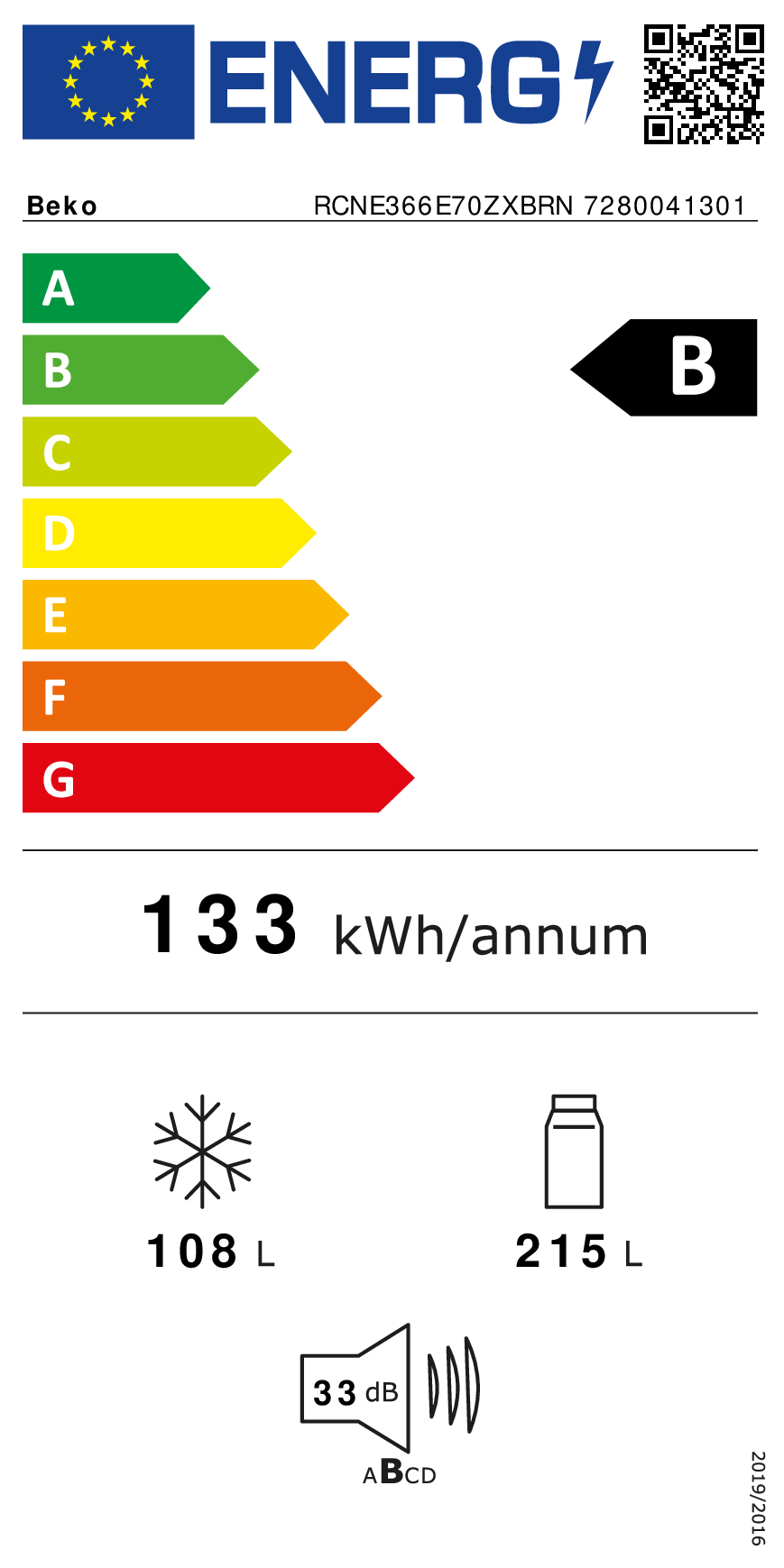 Koelkast Combi BEKO RCNE366E70ZXBRN / 186cm / B / NoFrost