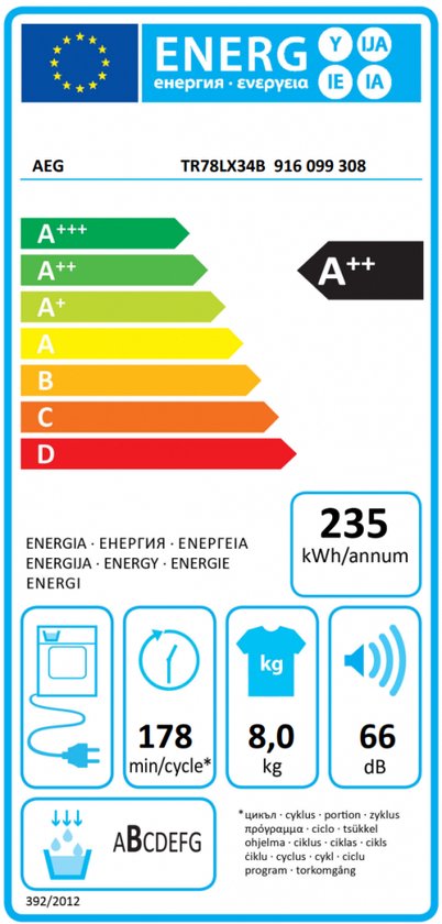 Warmtepompdroogkast AEG TR78LX34B/ 8kg / A++