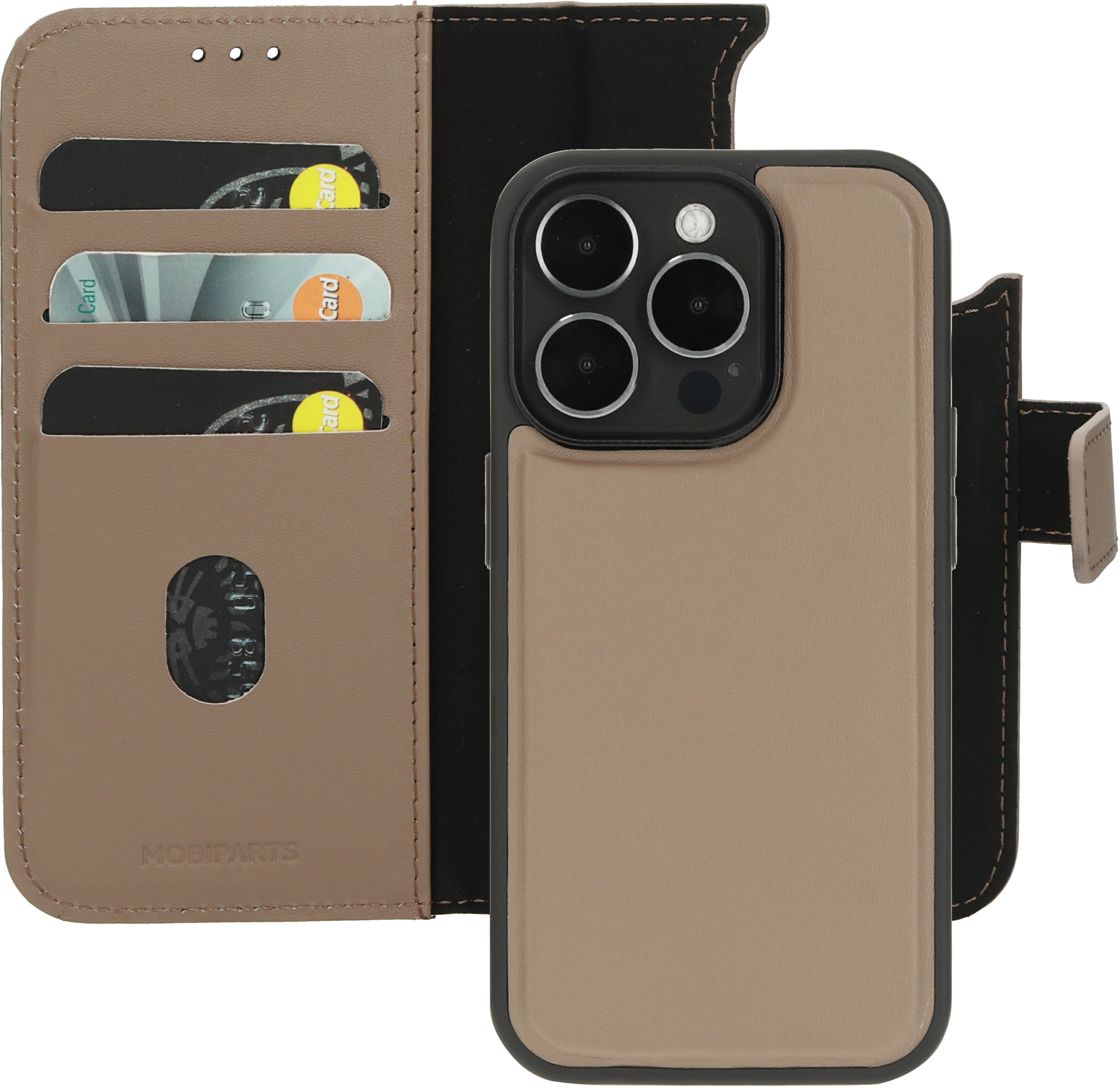 Mobiparts Leather 2 in1 Wallet Case iPhone 15 Pro Taupe