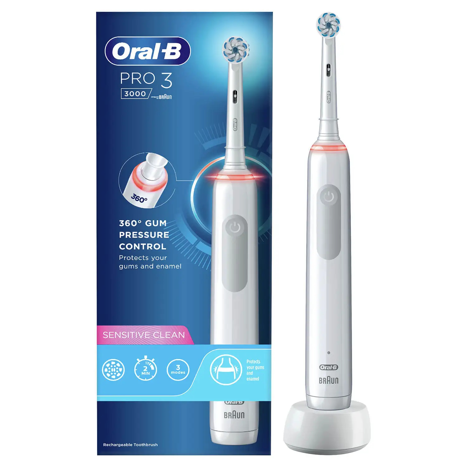 Oral-B Pro Sensitive Clean Pro 3 Volwassene Roterende-oscillerende tandenborstel Wit