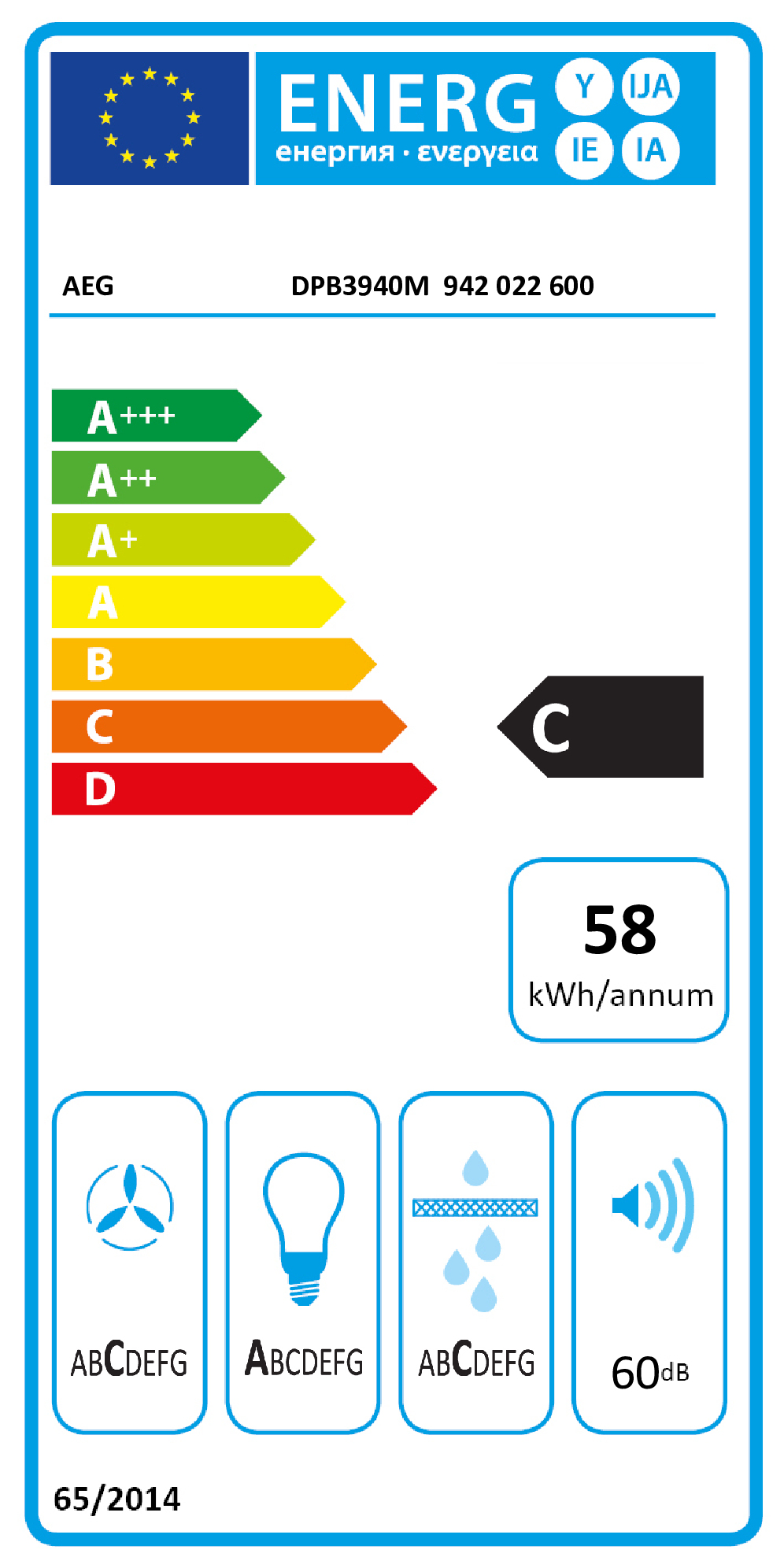 AEG DPB3940M afzuigkap Inbouw Zilver 440 m³/uur C