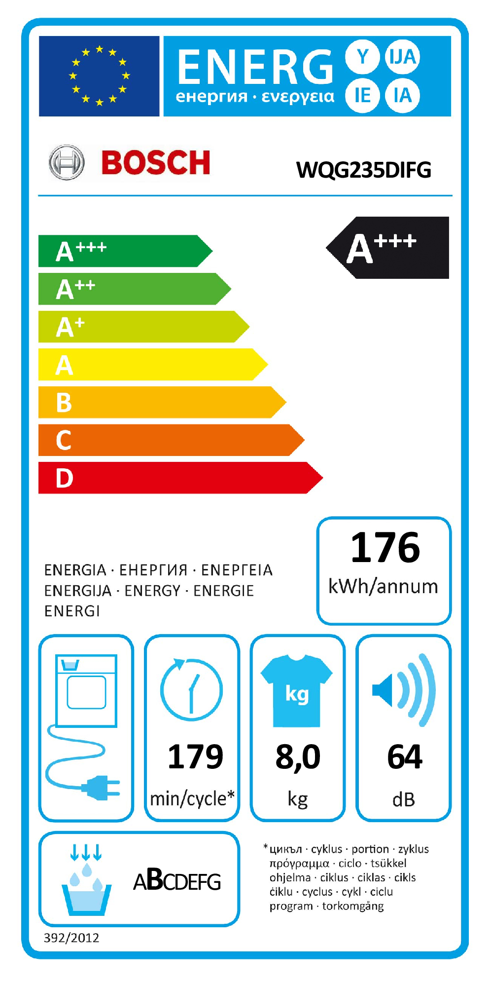 Warmtepompdroogkast BOSCH WQG235DIFG / 8kg / A+++ 