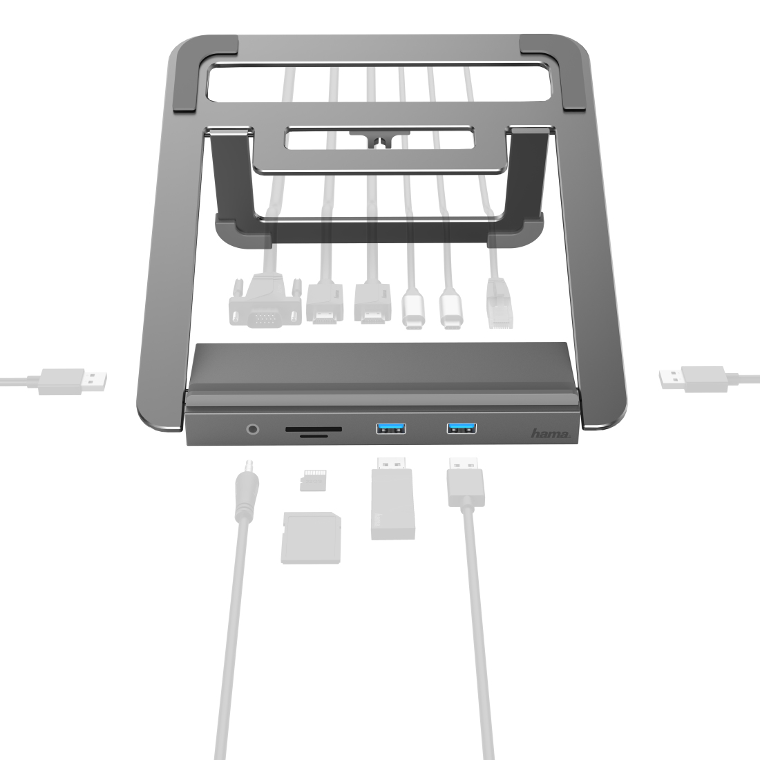 Hama 00200106 laptop dock & poortreplicator Bedraad USB 3.2 Gen 1 (3.1 Gen 1) Type-C Antraciet, Grijs