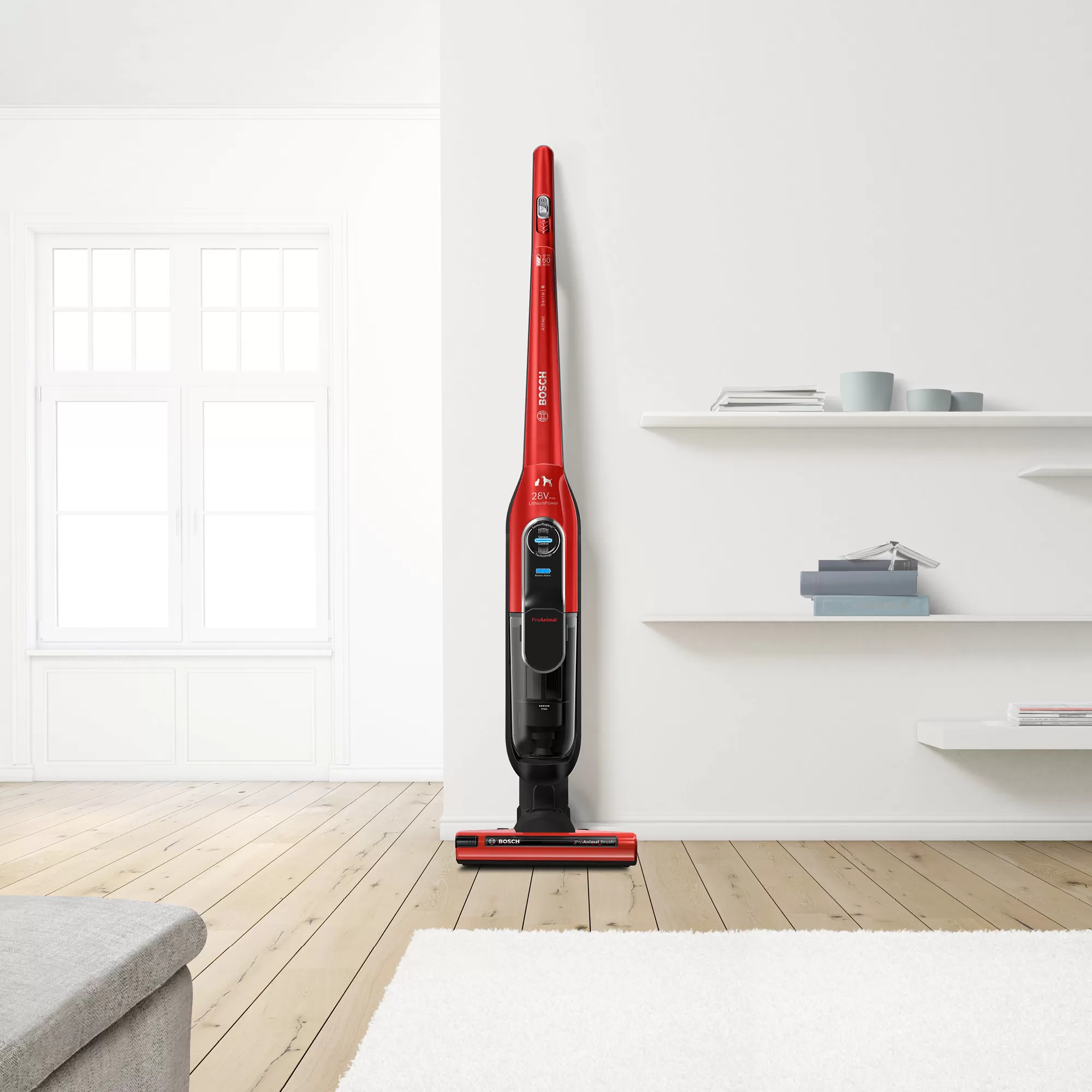 Bosch Serie 6 BCH86PET2 steelstofzuiger & elektrische bezem Batterij/Accu Droog Zakloos 28 W Zwart, Rood