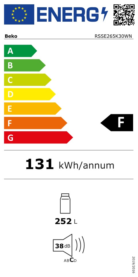 Beko RSSE265K30WN koelkast Vrijstaand 252 l F Wit