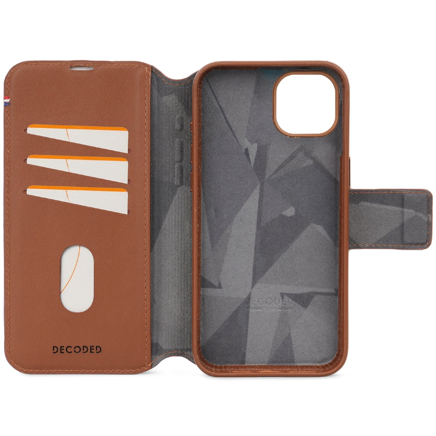 Decoded iPhone 15 Plus, lederen hoesje wallet afneembaar, bruin