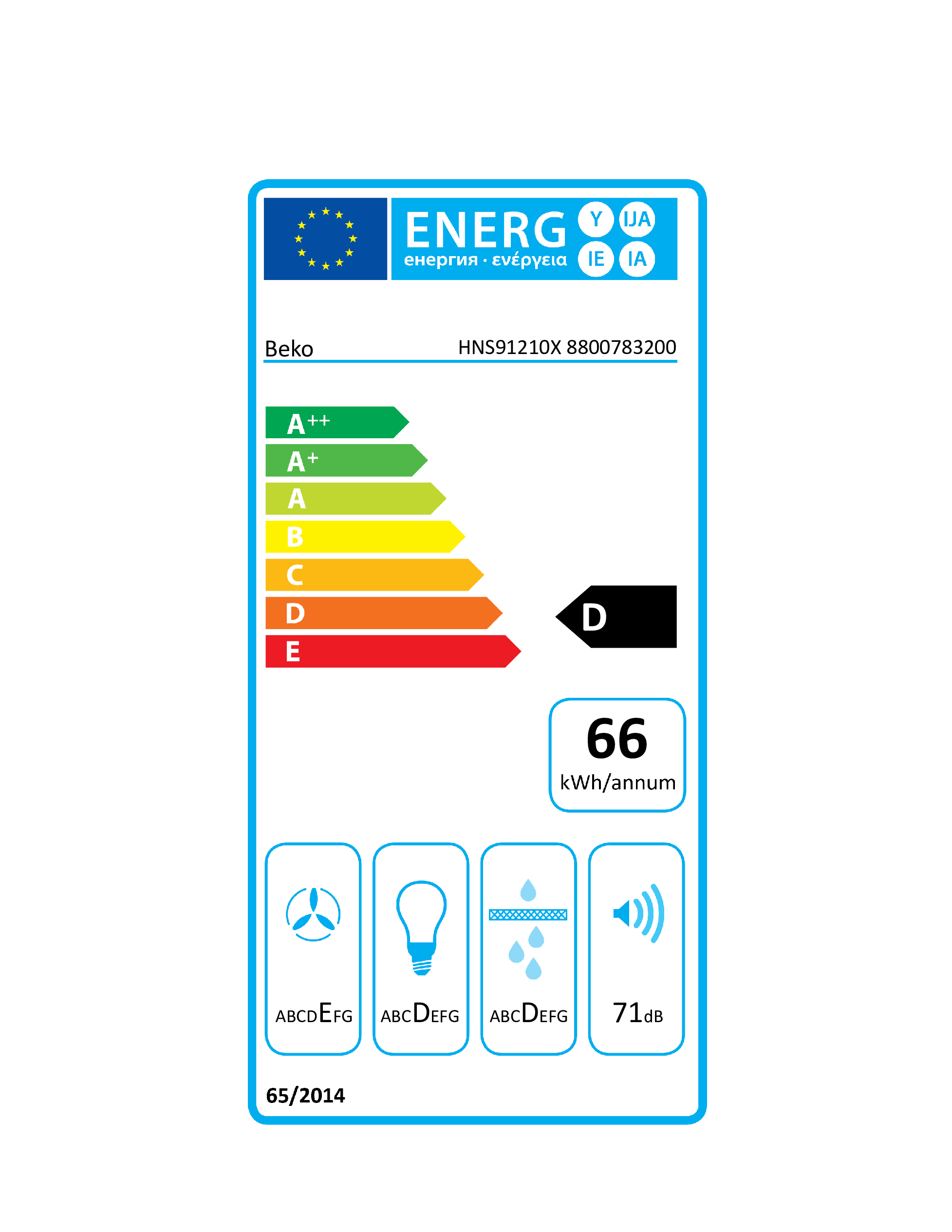 Beko HNS91210X afzuigkap Onderbouw Roestvrijstaal 272 m³/uur E