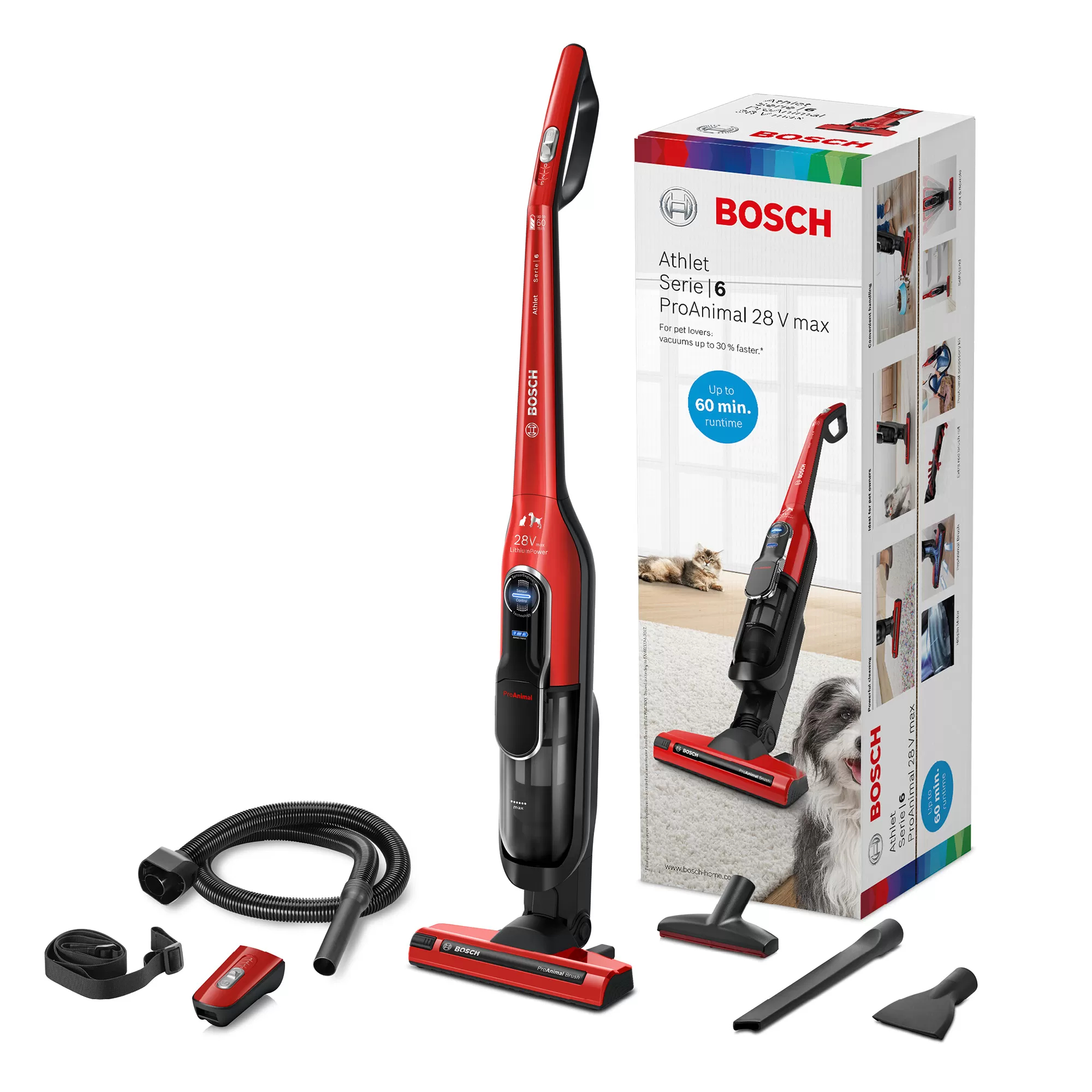 Bosch Serie 6 BCH86PET2 steelstofzuiger & elektrische bezem Batterij/Accu Droog Zakloos 28 W Zwart, Rood