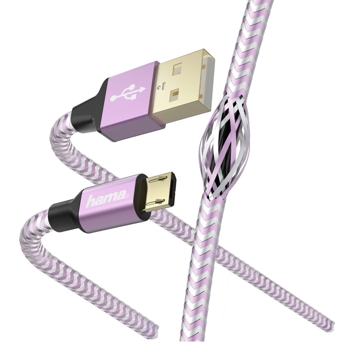 Kabel USB HAMA Reflective USB-A > Micro-USB 1.5m Lavender