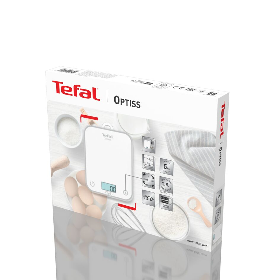 Tefal Optiss BC50U0V0 escabeaux de cuisine Blanc Comptoir Rectangle Balance de ménage électronique