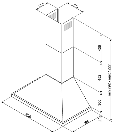 Dampkap BI SMEG KPF9BL / 90cm / Zwart / Wanddampkap