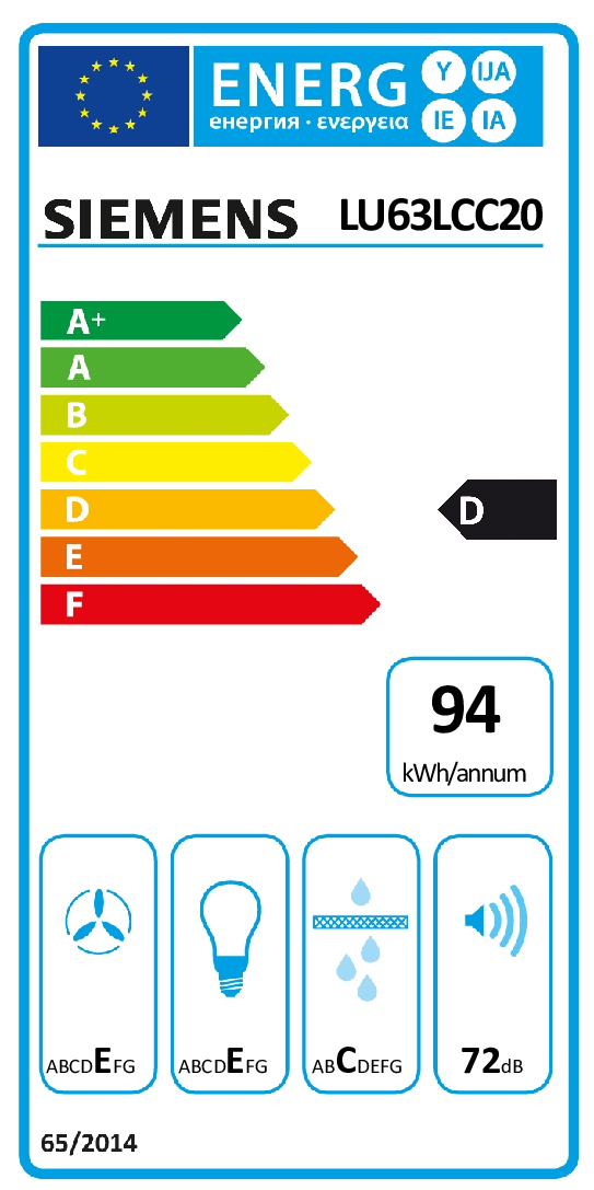 Siemens LU63LCC20 afzuigkap Inbouw Wit 350 m³/uur D