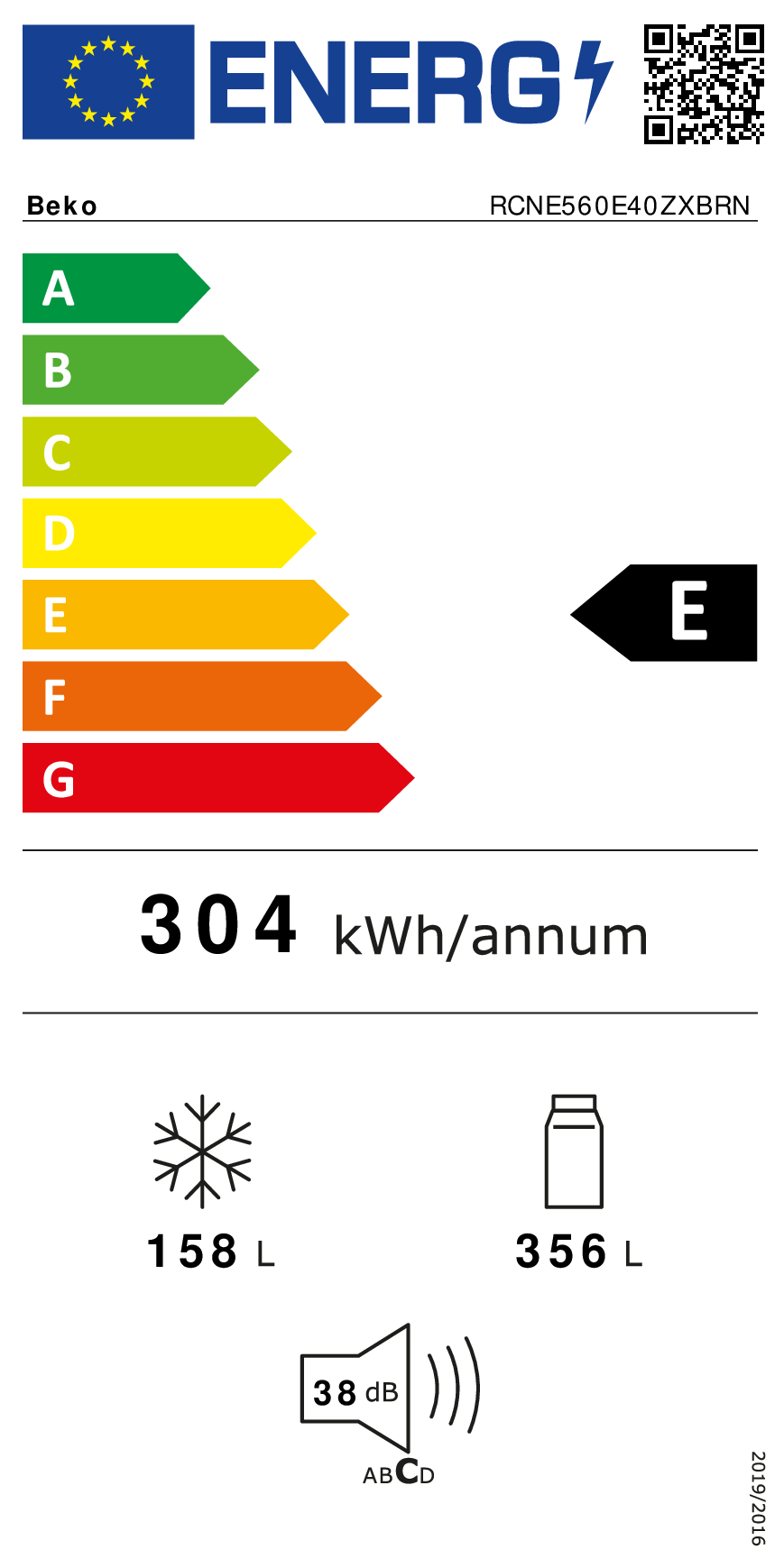 Beko RCNE560E40ZXBRN koel-vriescombinatie Vrijstaand 514 l E Roestvrijstaal