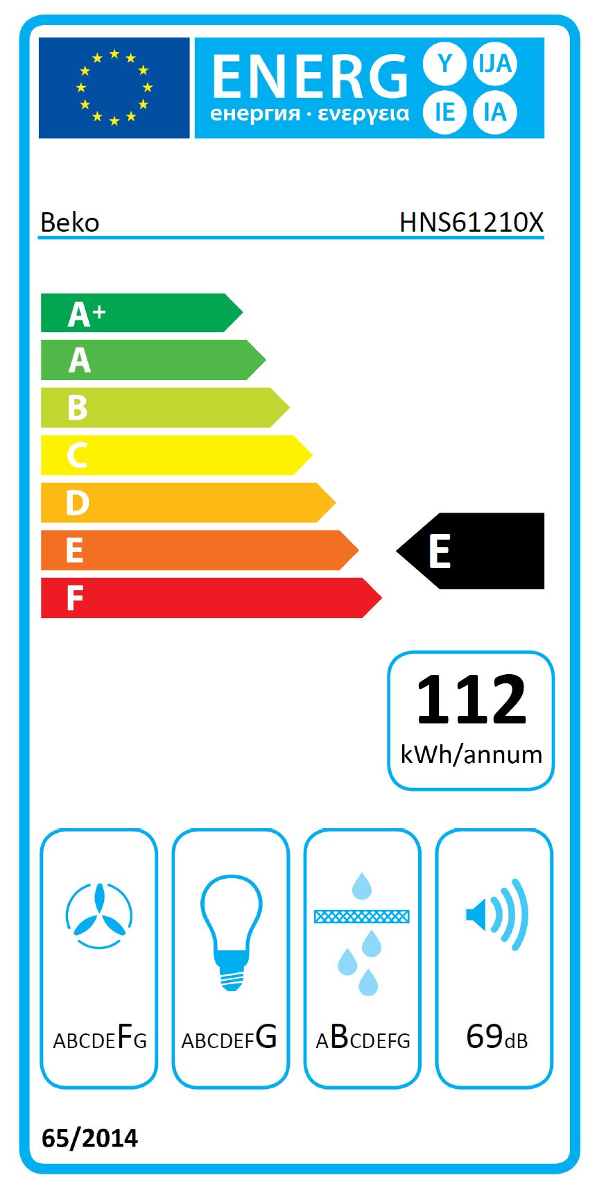 Beko HNS61210X afzuigkap Onderbouw Roestvrijstaal 272 m³/uur E