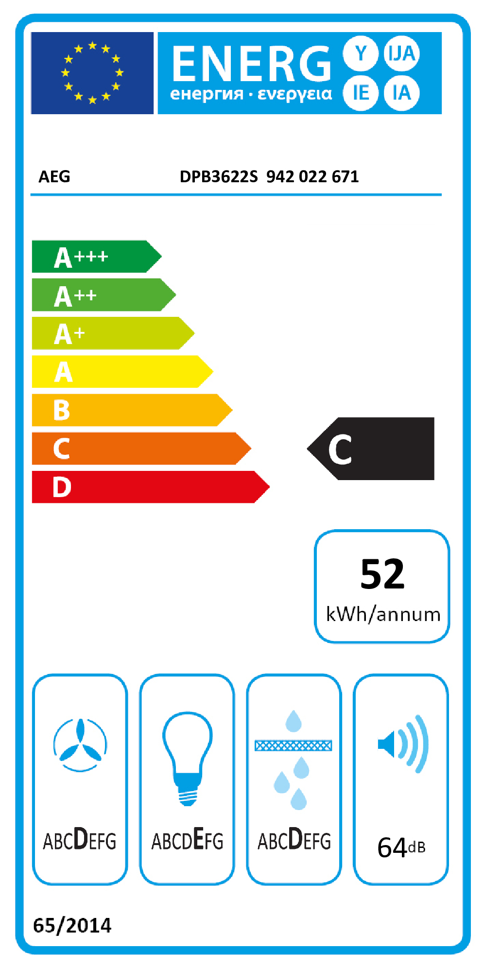 AEG DPB3622S Semi-inbouw (uittrekbaar) Grijs 330 m³/uur C