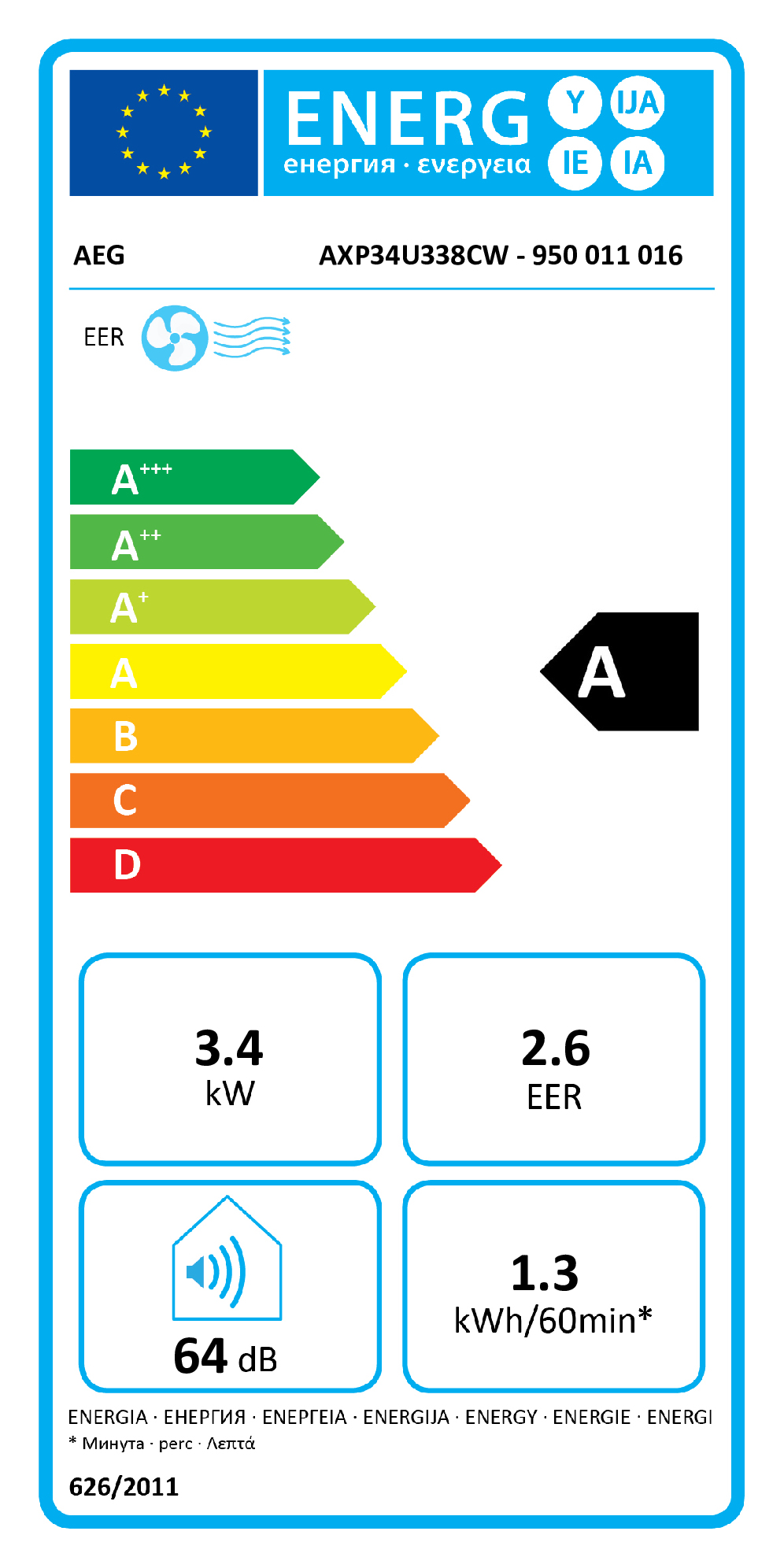 AEG AXP34U338CWAdded Climatiseur portatif 64 dB 3400 W Blanc