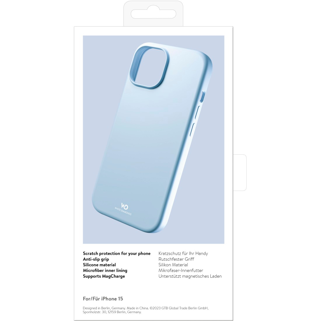 White Diamonds Mag Urban Case Cover voor Apple iPhone 15, Lichtblauw ,