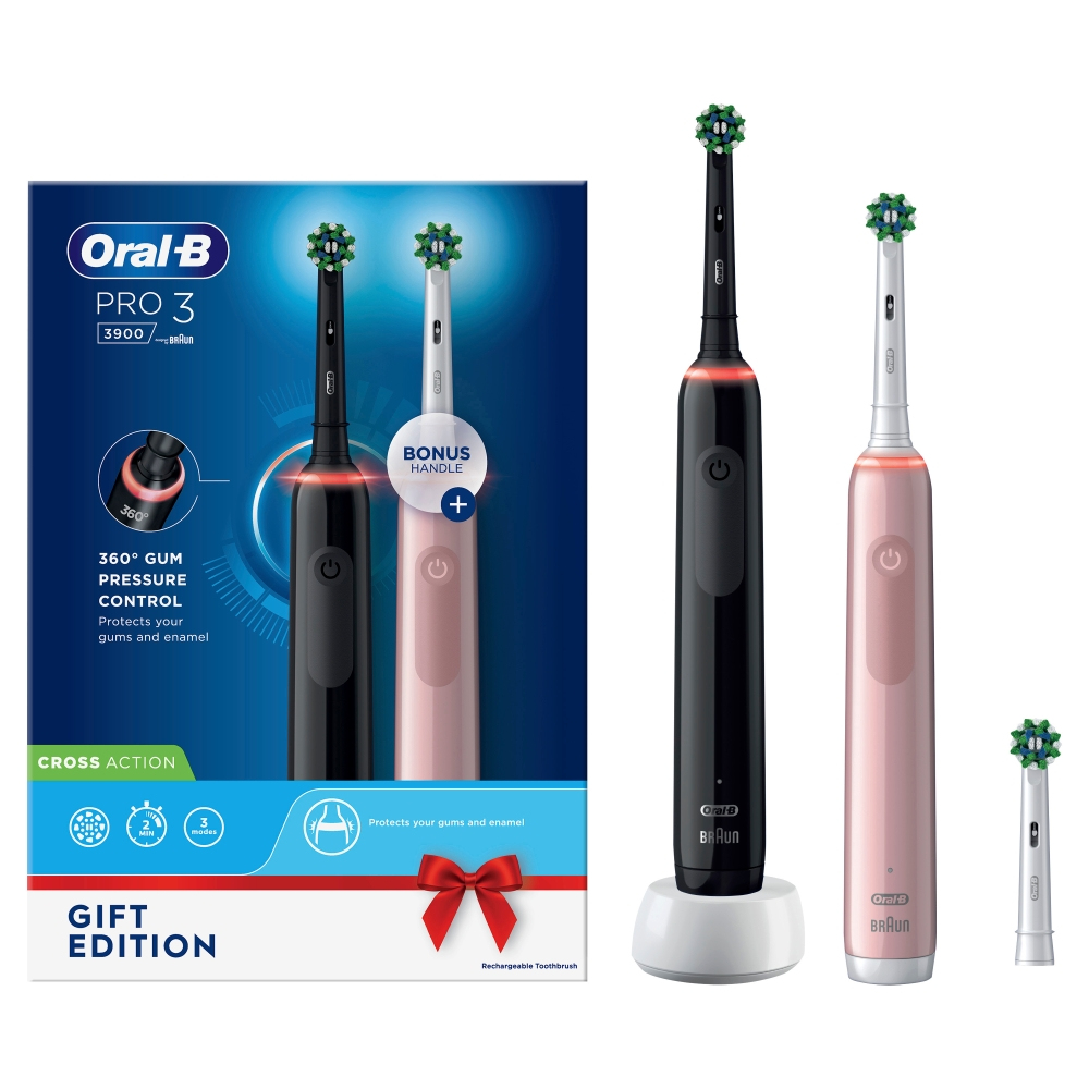 Oral-B Pro 3 3900N Gift Edition Volwassene Roterende-oscillerende tandenborstel Zwart, Roze