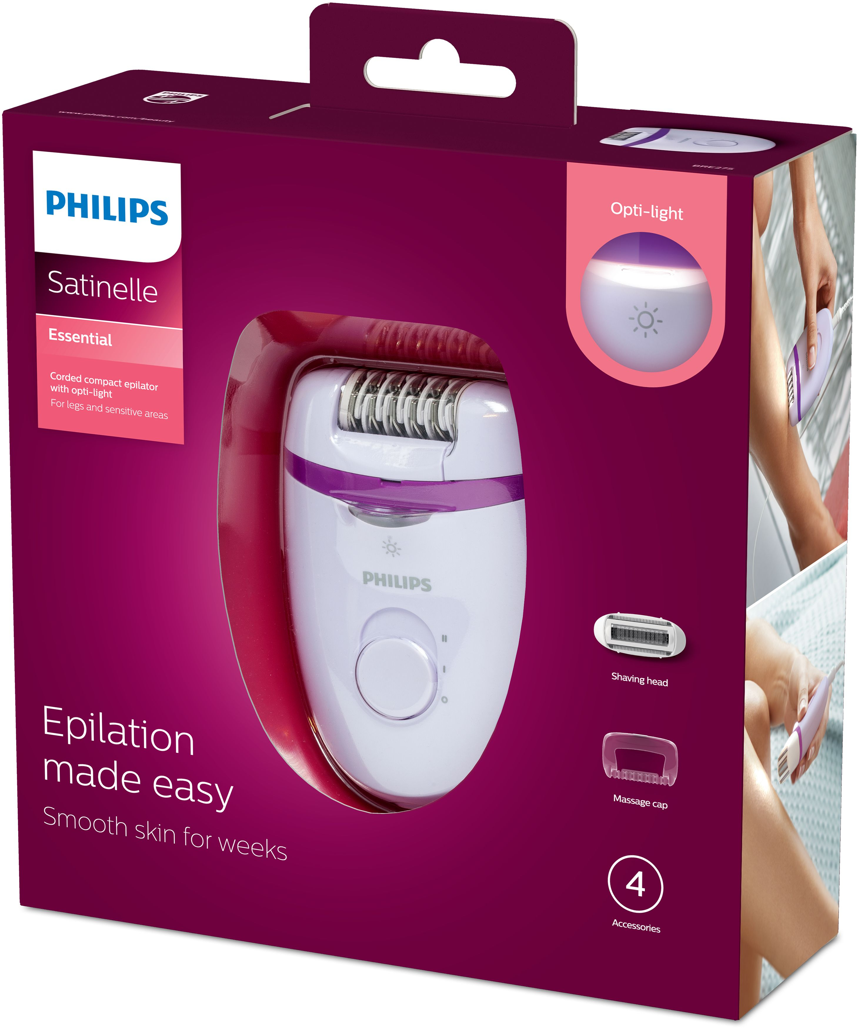 Philips Satinelle Essential BRE275/00 Épilateur compact sur secteur