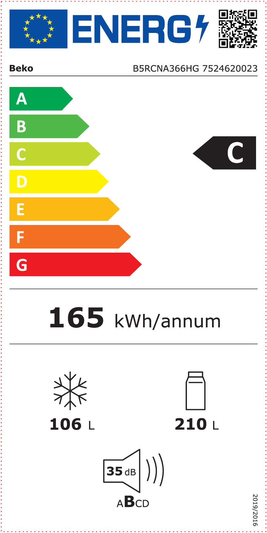 BEKO Frigo congélateur 186 B5RCNA366HG